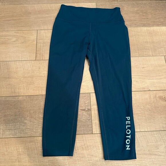 PELOTON WOMENS CROPPED GREEN ATHLETIC LEGGINGS MEDIUM - Picture 1 of 6